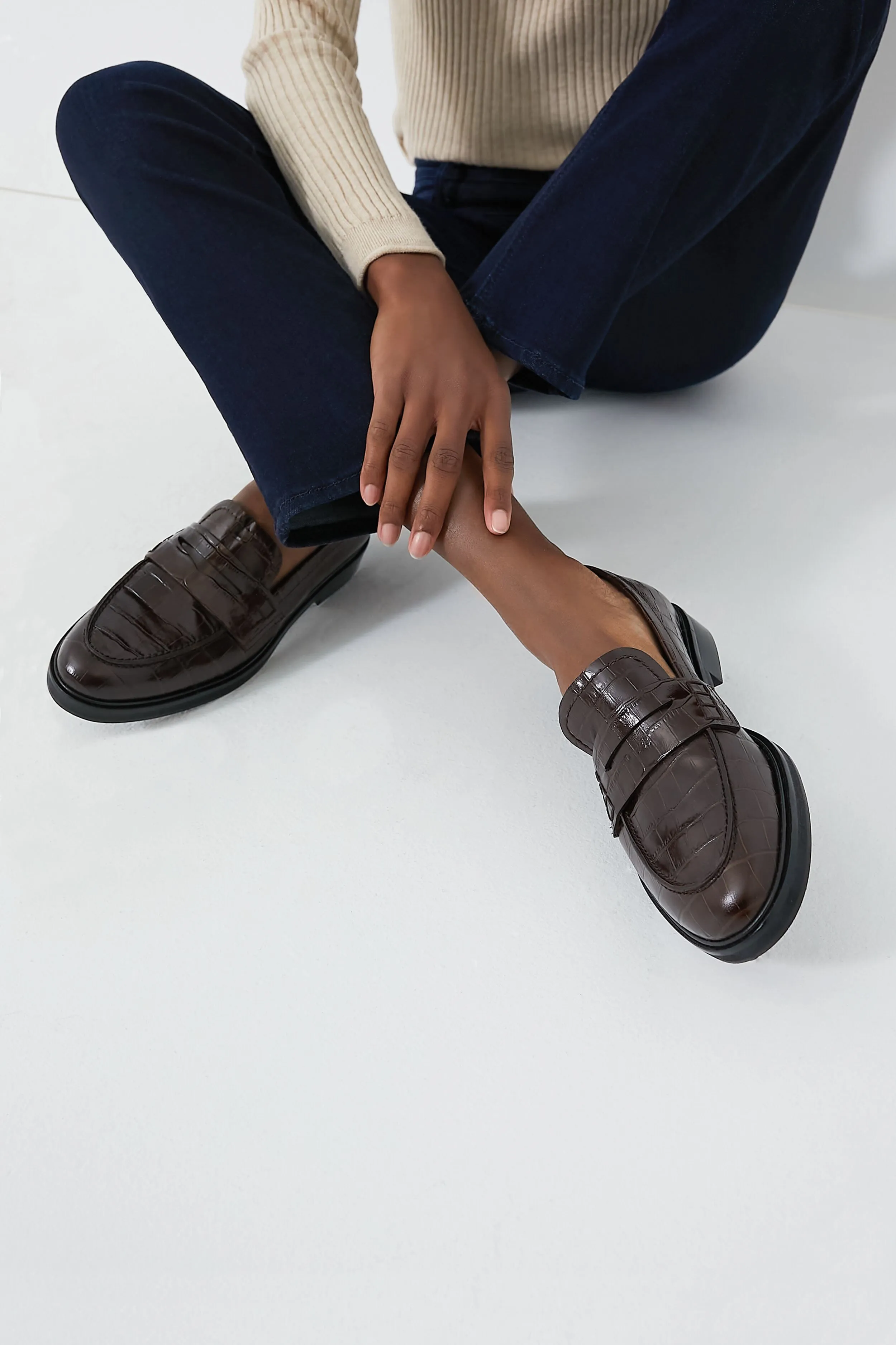 Brown Croc Leather Sara Loafers