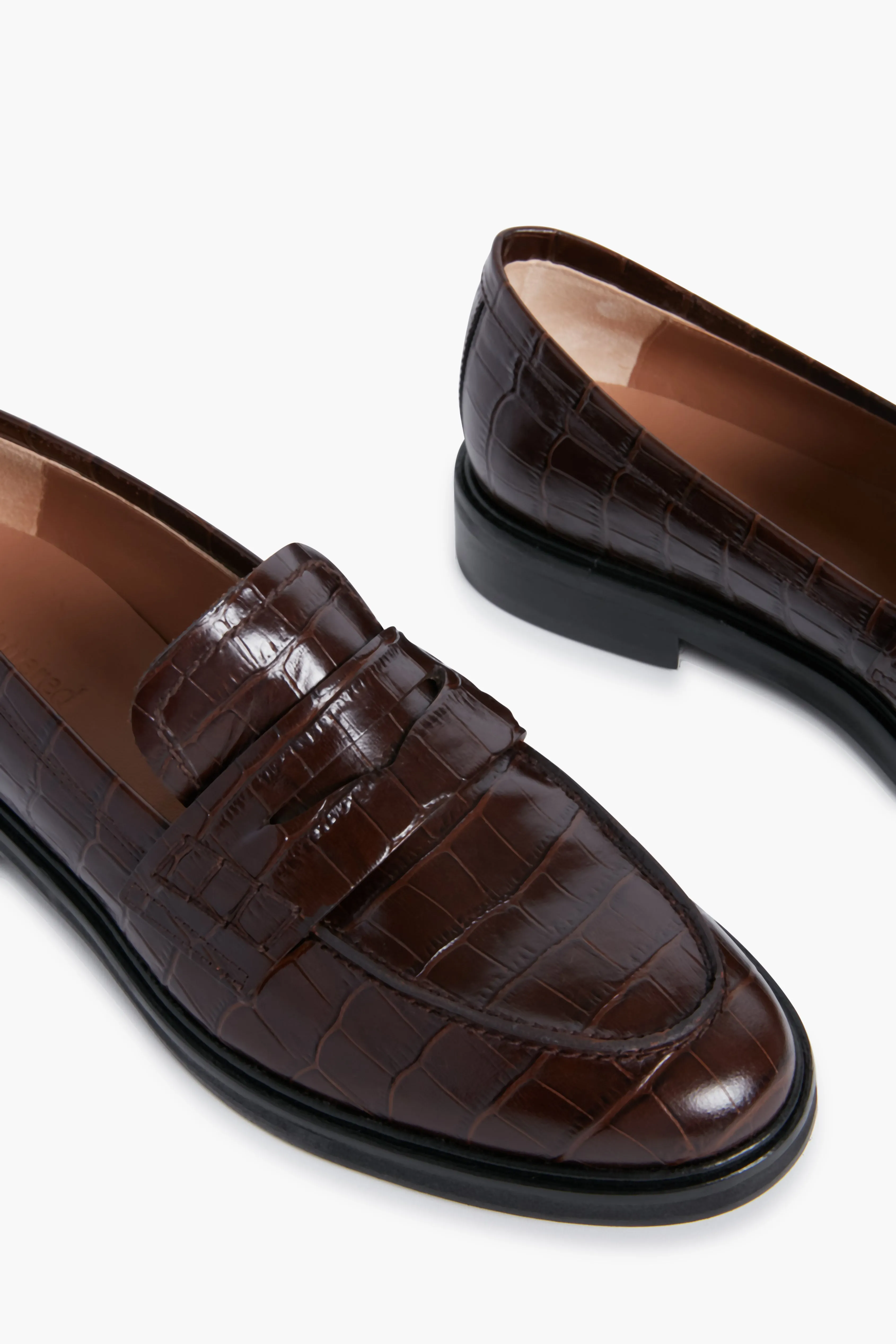 Brown Croc Leather Sara Loafers