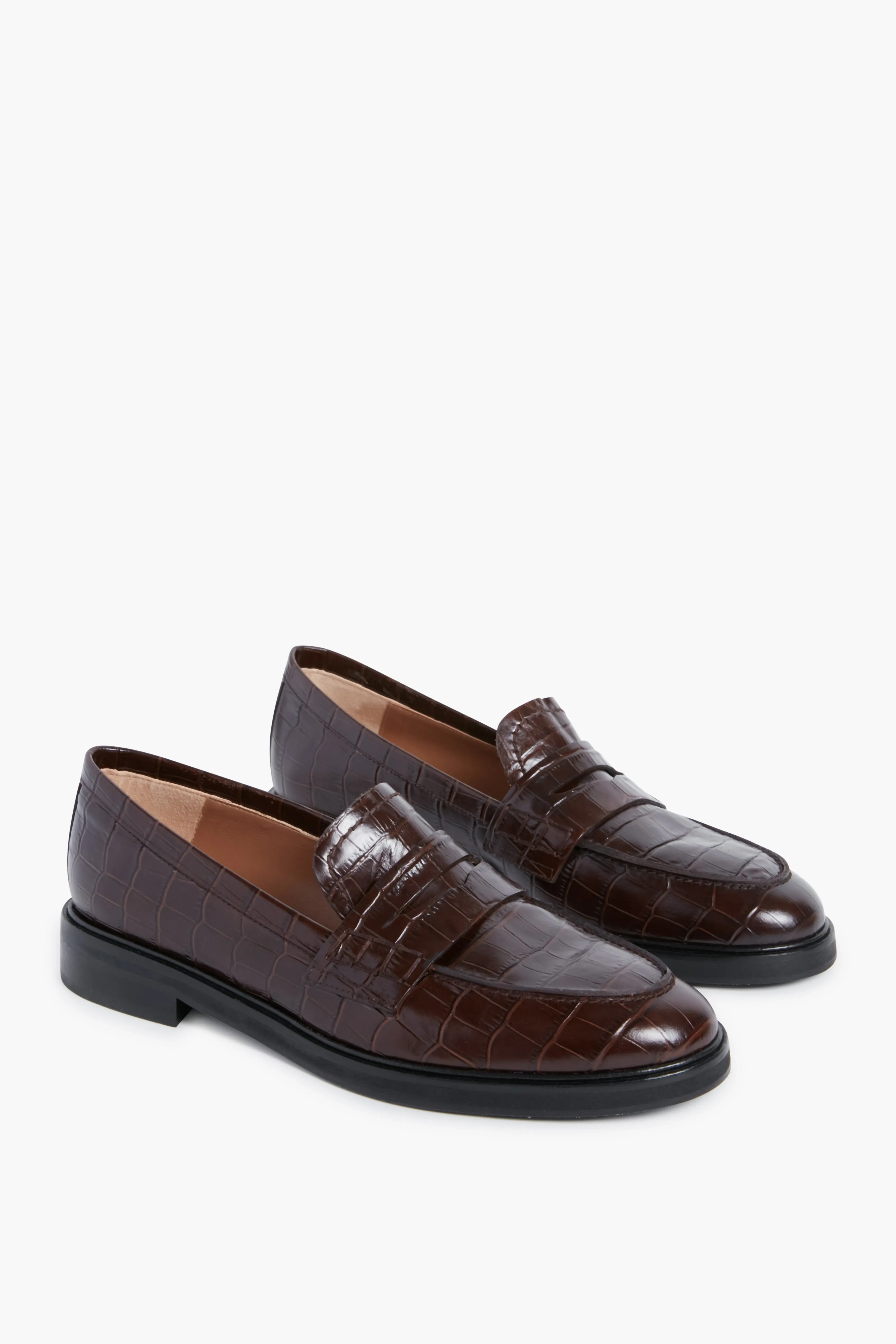 Brown Croc Leather Sara Loafers