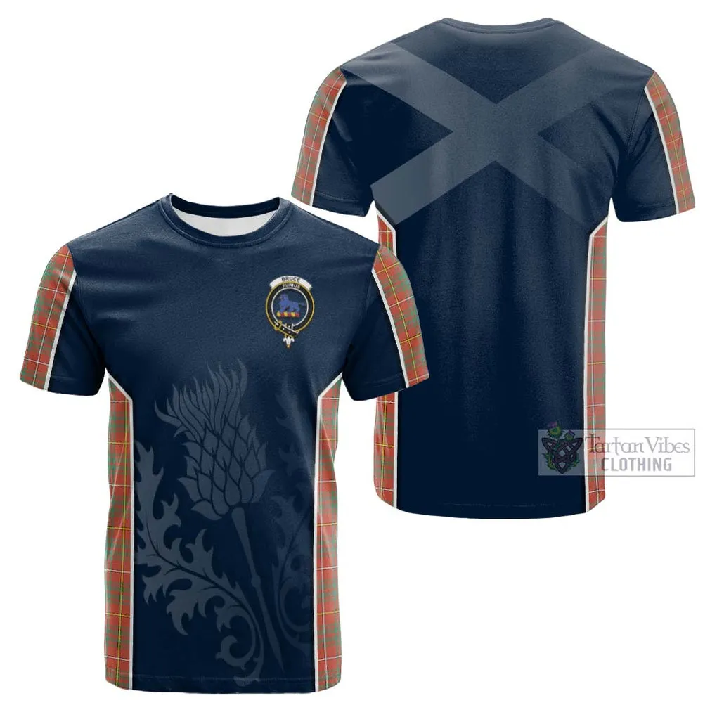 Bruce Ancient Tartan Cotton T-shirt with Family Crest and Scottish Thistle Vibes Sport Style