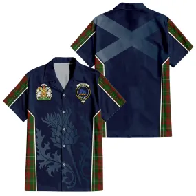 Bruce Hunting Tartan Short Sleeve Button Up Shirt with Family Crest and Scottish Thistle Vibes Sport Style