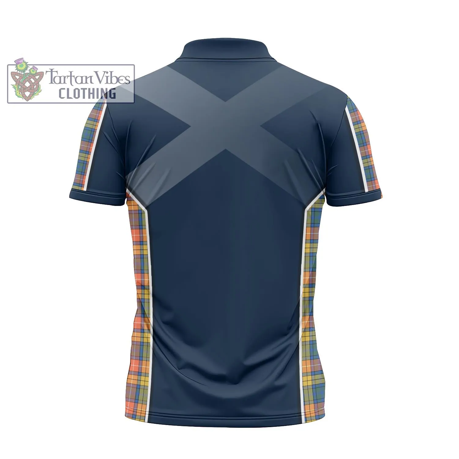 Buchanan Ancient Tartan Zipper Polo Shirt with Family Crest and Scottish Thistle Vibes Sport Style