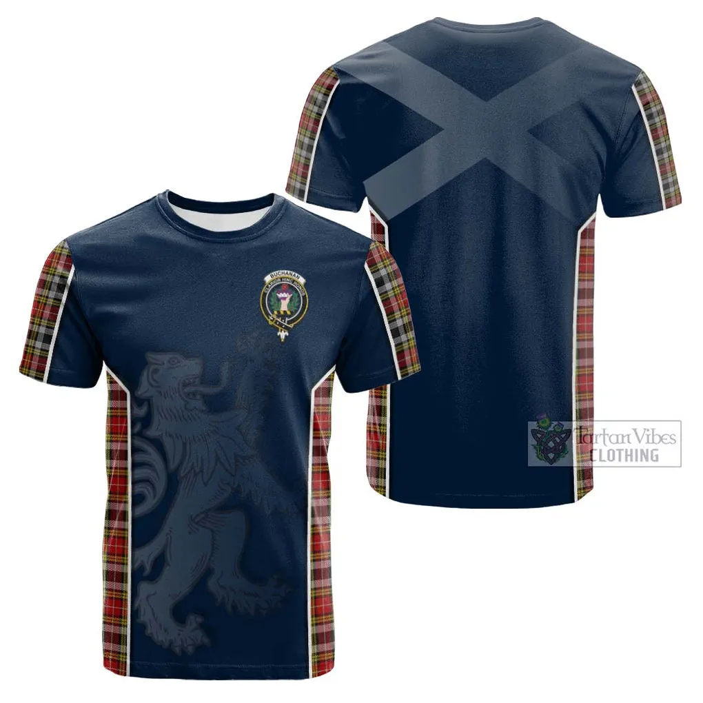 Buchanan Old Dress Tartan Cotton T-shirt with Family Crest and Lion Rampant Vibes Sport Style