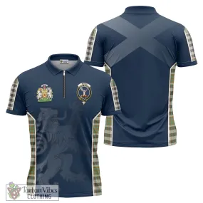 Burns Check Tartan Zipper Polo Shirt with Family Crest and Lion Rampant Vibes Sport Style