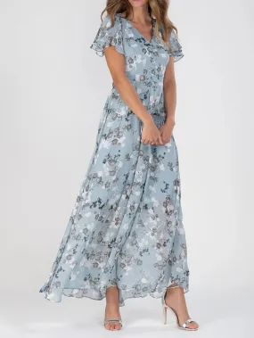 Casual Dress Swing Dress Floral Dress Chiffon Long Dress Maxi Dress Green Blue Light Blue Short Sleeve Floral Ruffle Spring Summer V Neck Fashion Daily Date Vacation  S M L XL XXL 3XL for Women