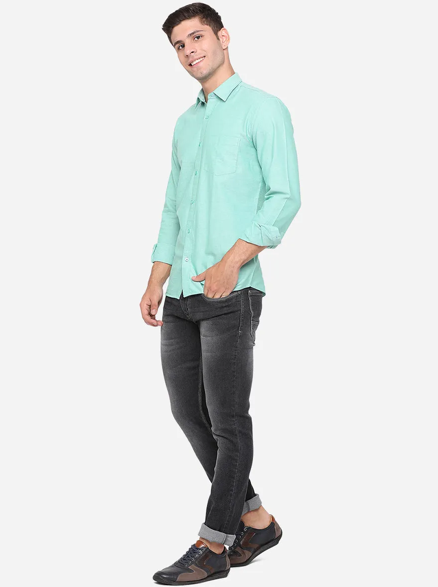 Cerulean Blue Solid Slim Fit Casual Shirt | Greenfibre