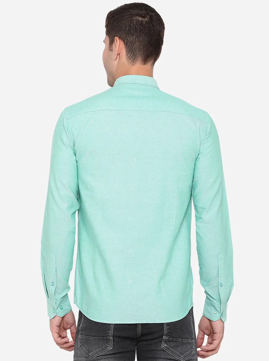 Cerulean Blue Solid Slim Fit Casual Shirt | Greenfibre