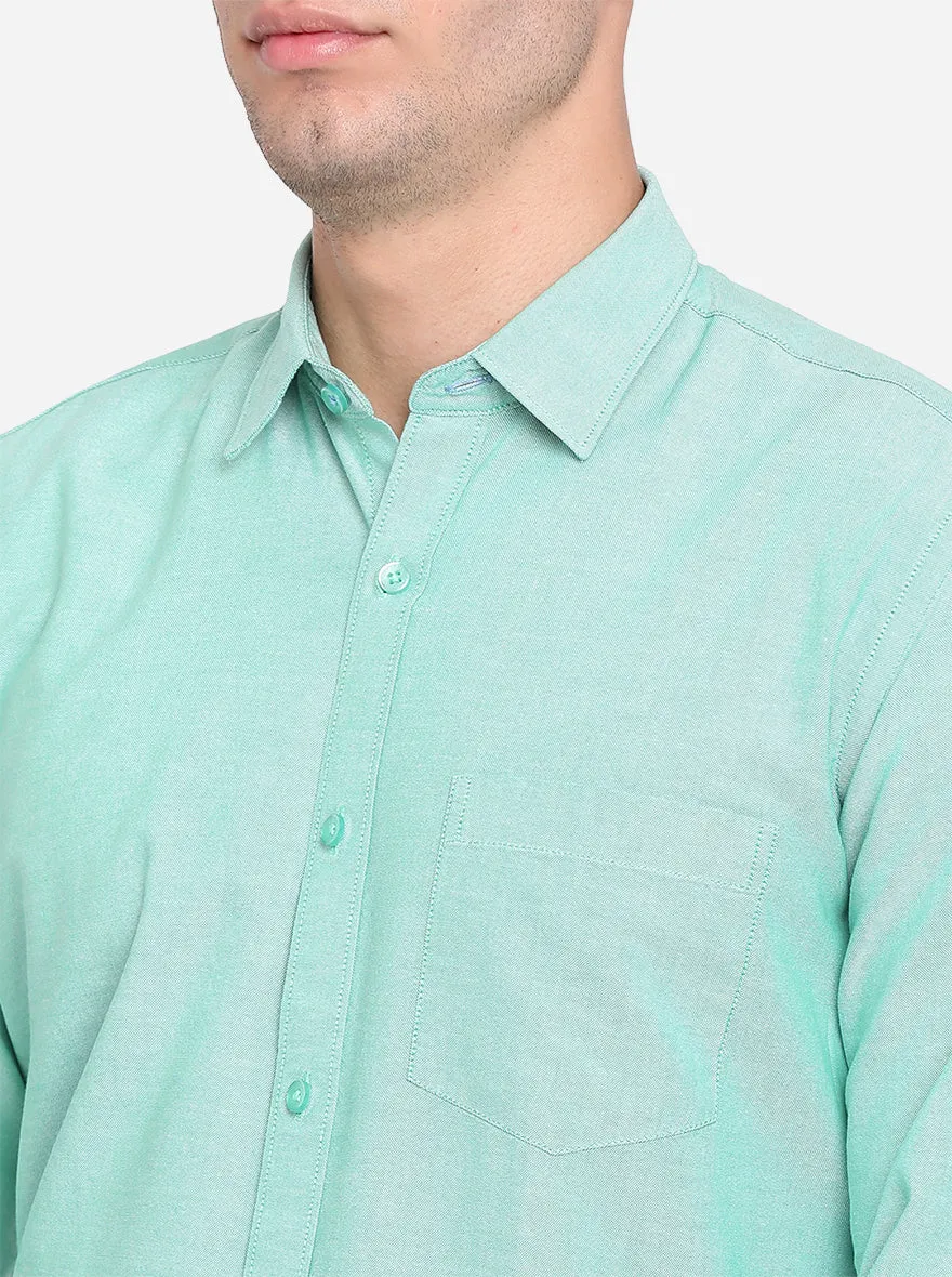 Cerulean Blue Solid Slim Fit Casual Shirt | Greenfibre