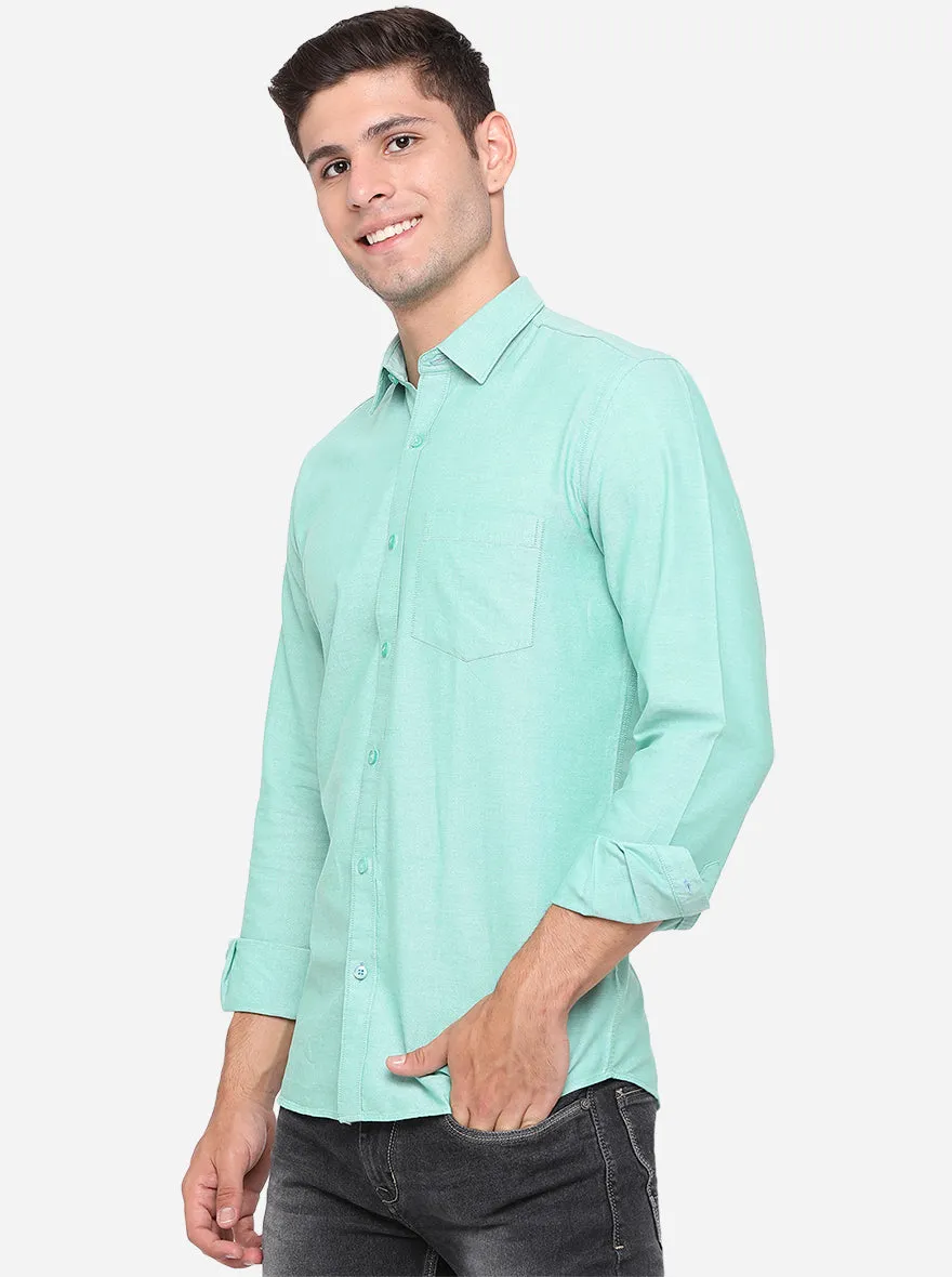 Cerulean Blue Solid Slim Fit Casual Shirt | Greenfibre