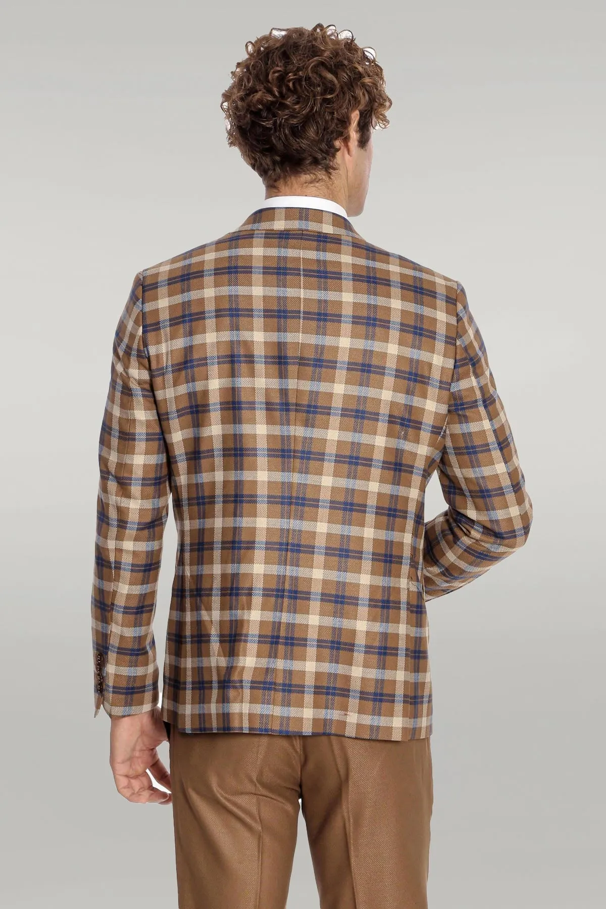 Checked Slim Fit Brown Men Suit  - Wessi