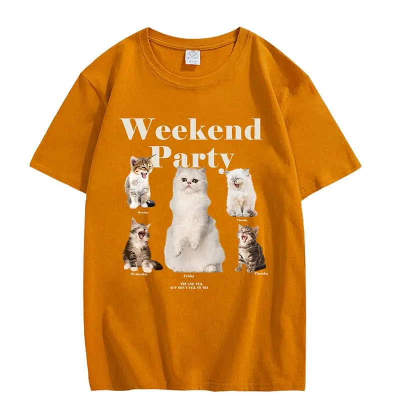 CORIRESHA Teen Cute Cat Graphic Crewneck Short Sleeve Casual Weekend Party T-Shirt