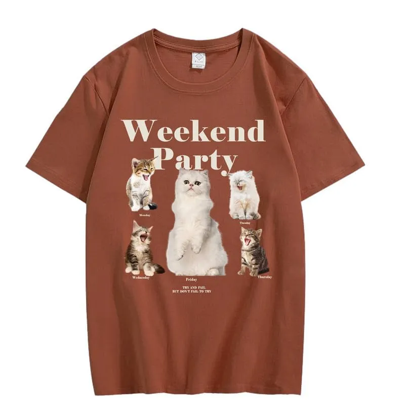 CORIRESHA Teen Cute Cat Graphic Crewneck Short Sleeve Casual Weekend Party T-Shirt