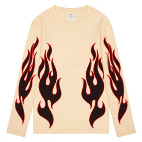 CORIRESHA Teen Fashion Flame Pattern Crewneck Long Sleeve Y2K Fall T-Shirt Top