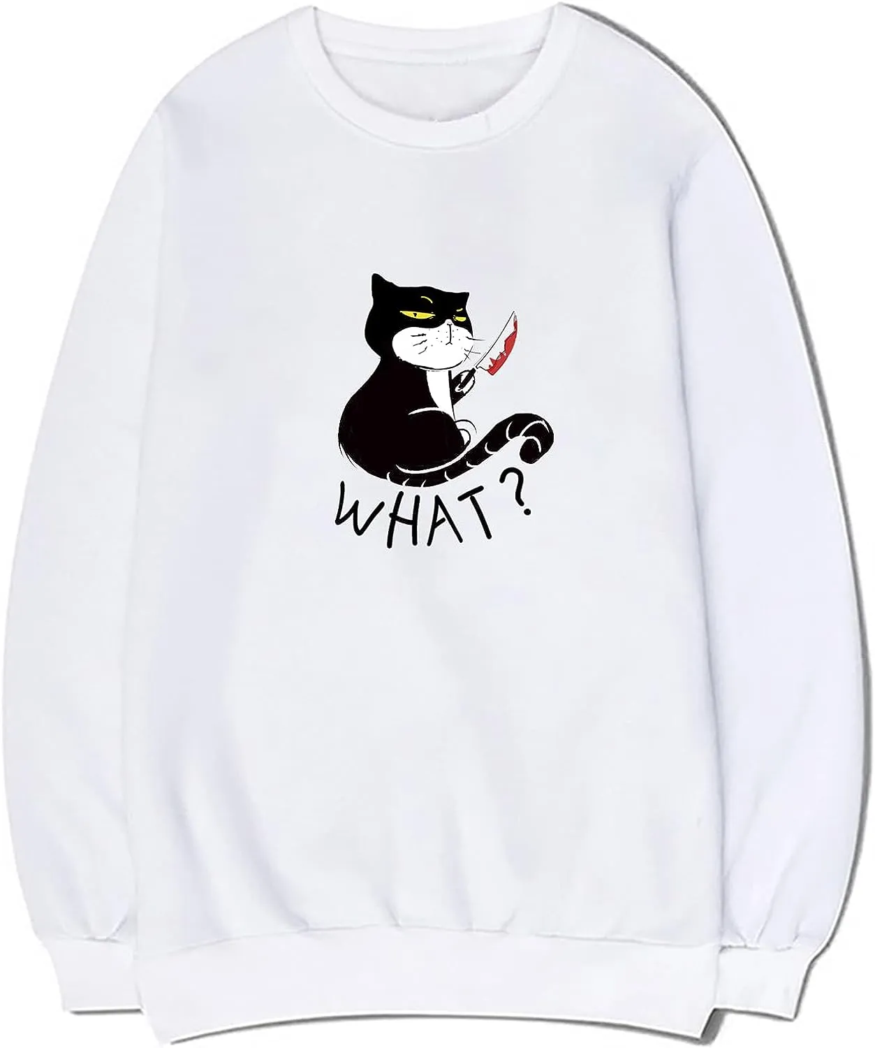 CORIRESHA Teen Funny With Blood Knife Cat Print Long Sleeve Casual Halloween Sweatshirt