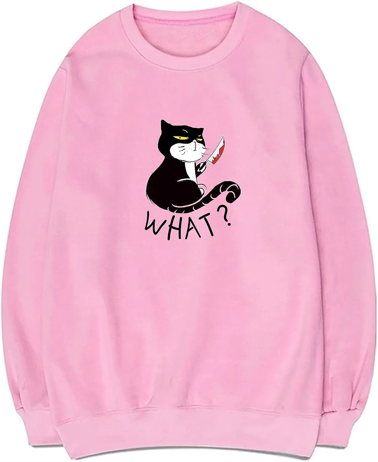 CORIRESHA Teen Funny With Blood Knife Cat Print Long Sleeve Casual Halloween Sweatshirt