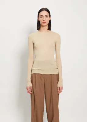 Cotton Giza Sheer Rib L/S Tee — Light Beige