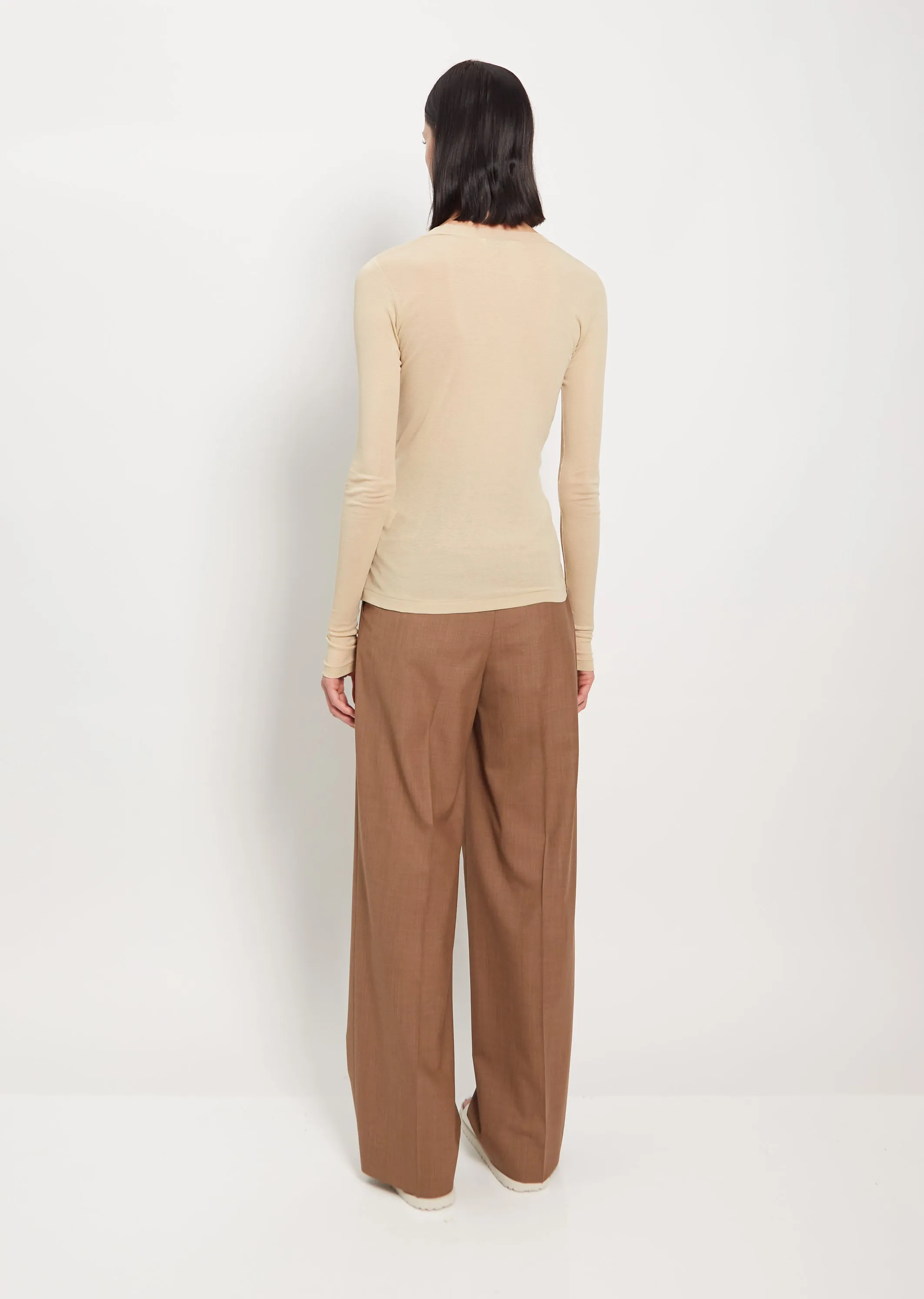 Cotton Giza Sheer Rib L/S Tee — Light Beige