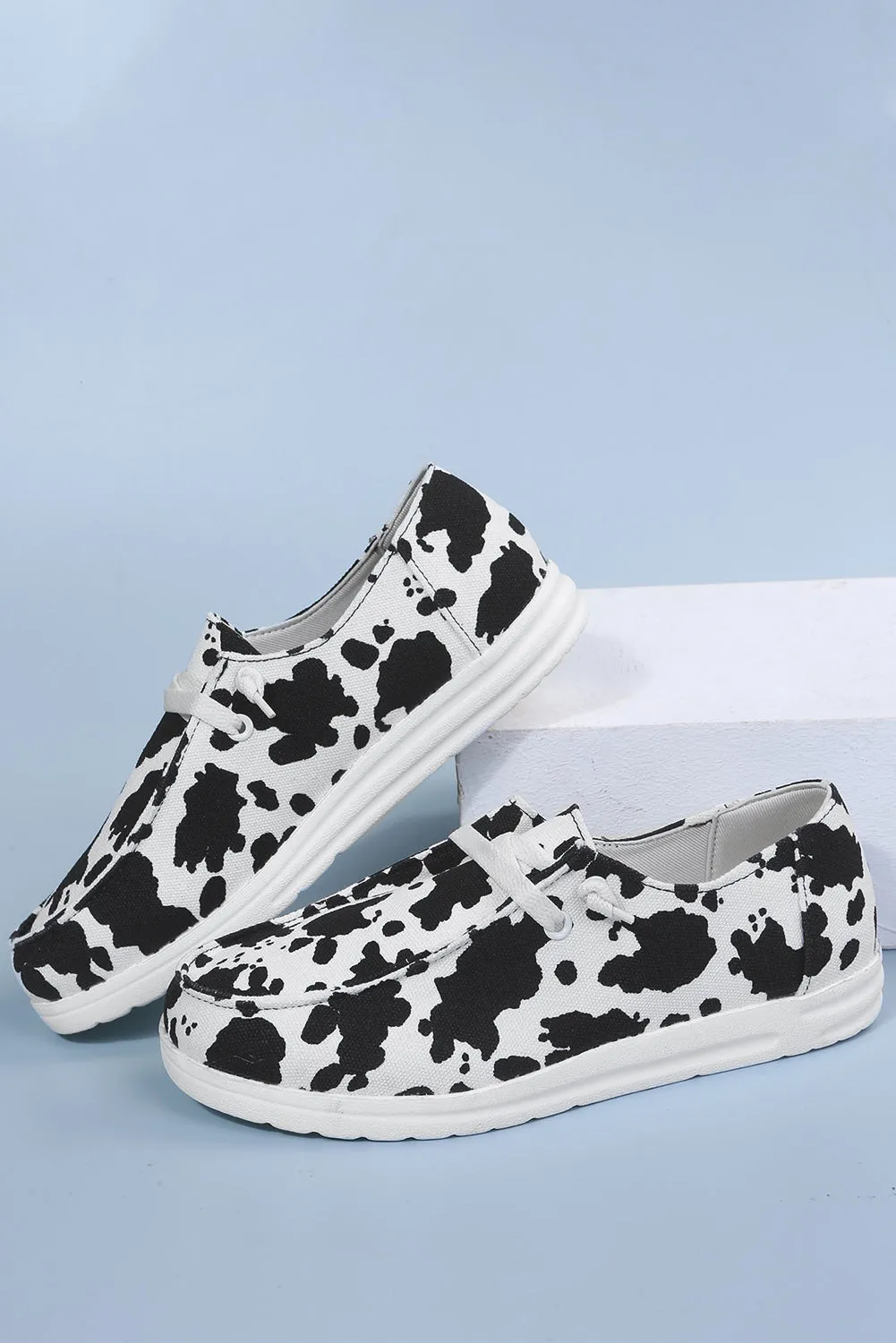 Cow Print Shoes Canvas for Women Lace Up Slip-Ons Flats Loafers Sneakers