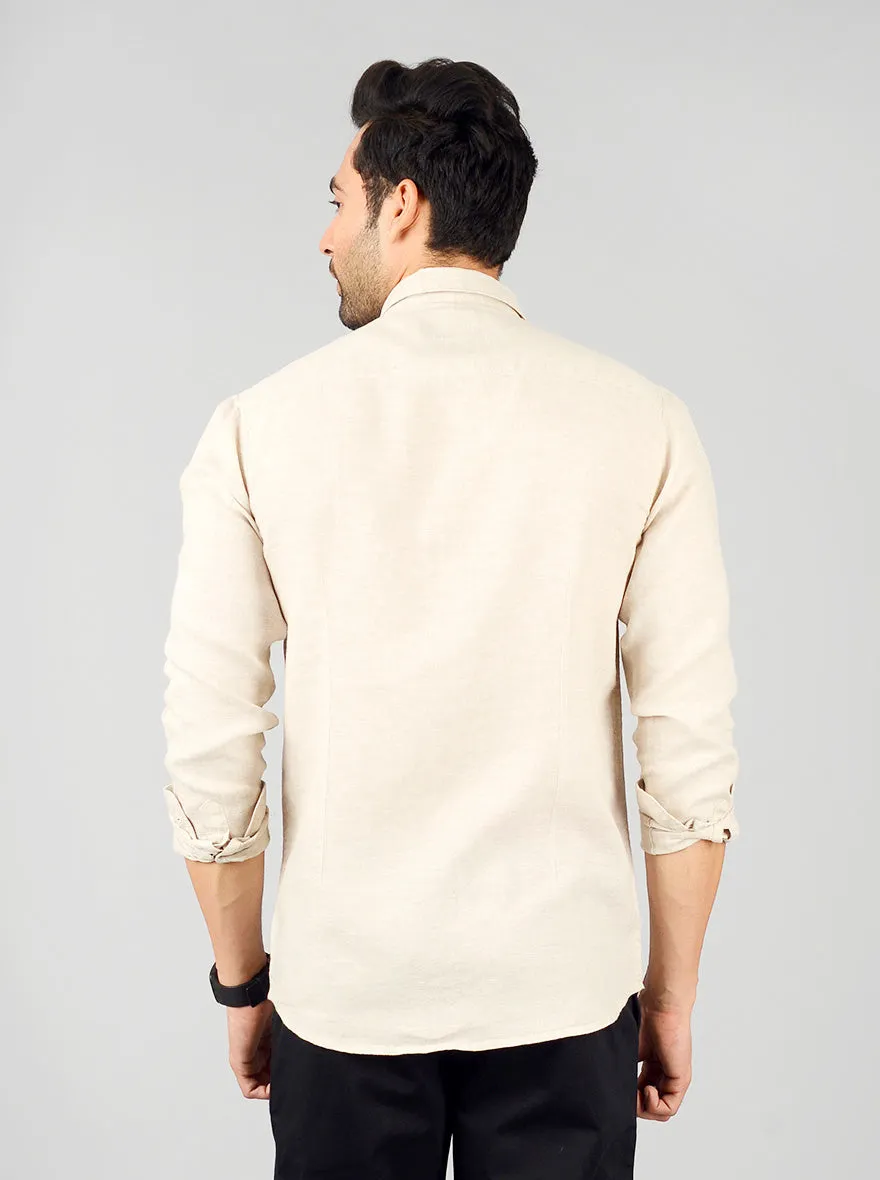 Cream Solid Slim Fit Casual Shirt | JadeBlue