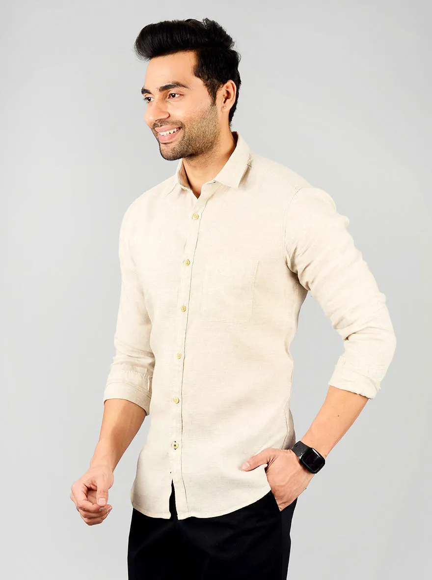 Cream Solid Slim Fit Casual Shirt | JadeBlue