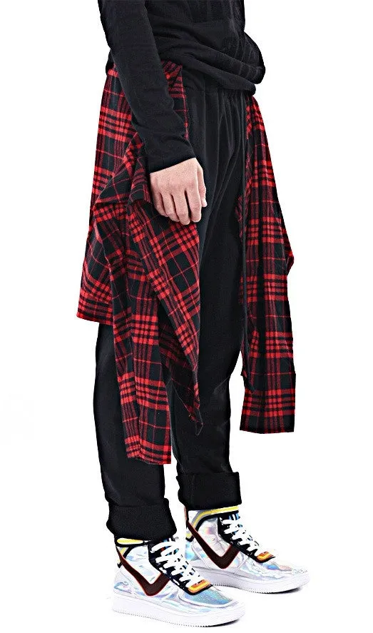 Dark Skirt Flannel Layer Men's Loose Casual Drop Crotch Harem Pants