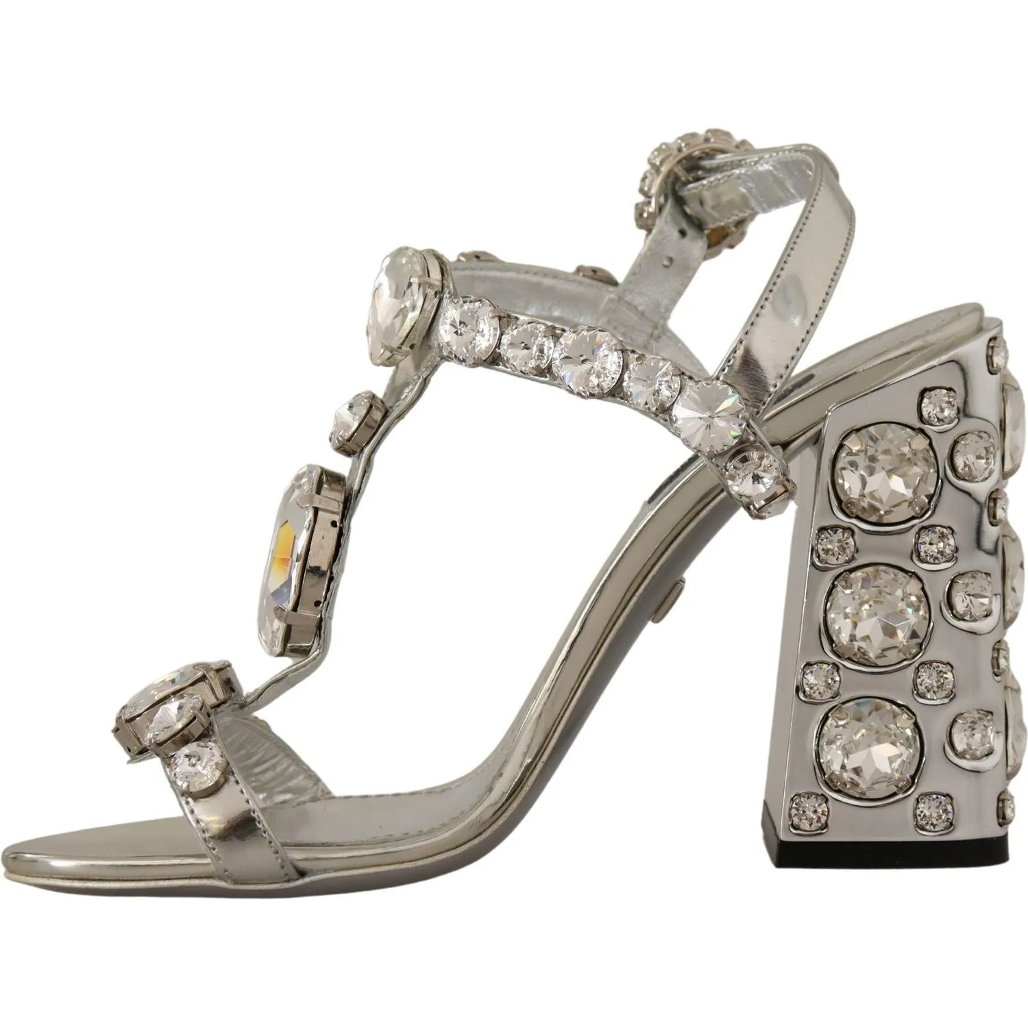 Dolce & Gabbana Crystal-Embellished Silver Leather Pumps