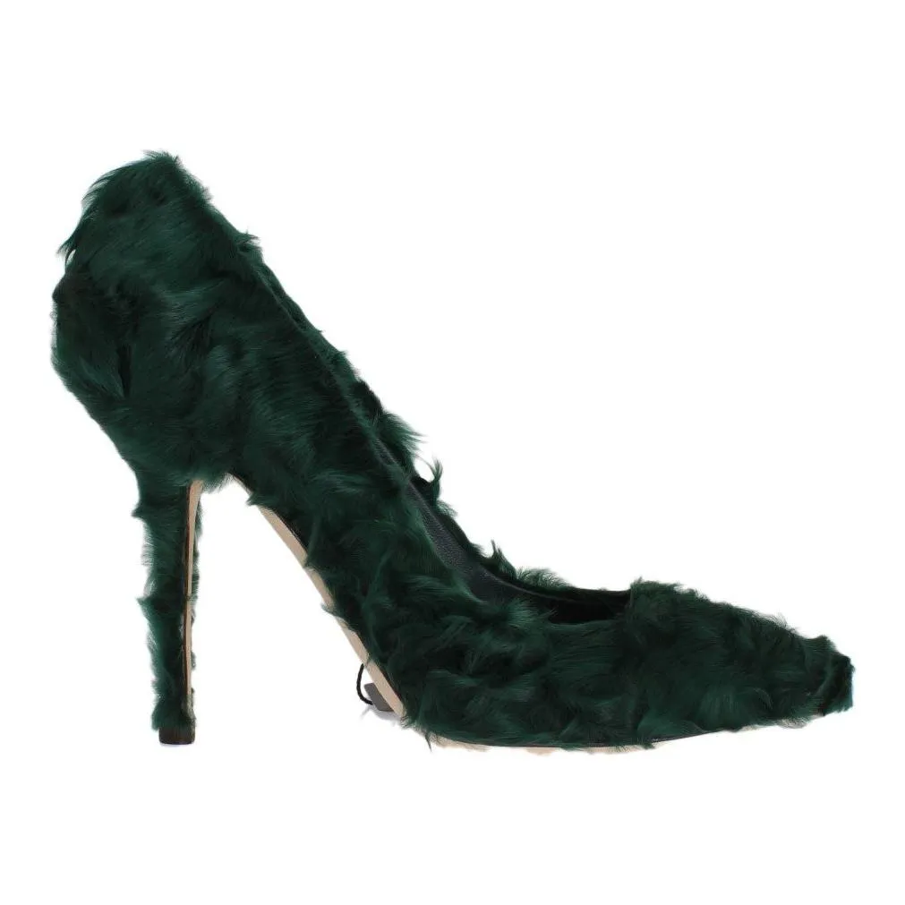 Dolce & Gabbana Elegant Green Xiangao Fur Leather Pumps