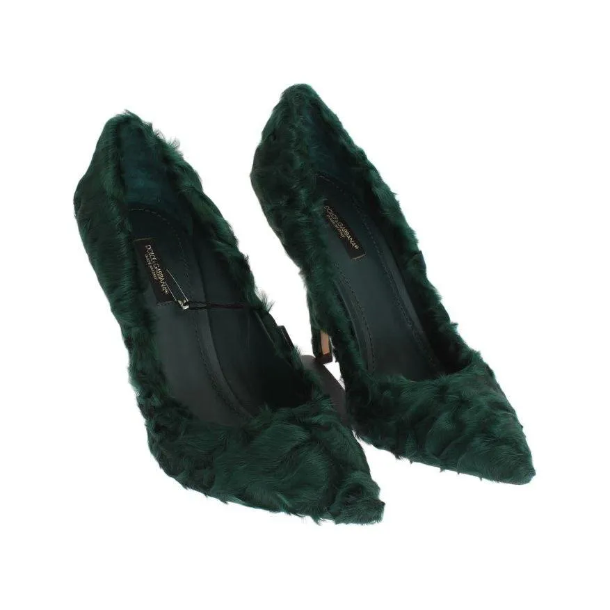 Dolce & Gabbana Elegant Green Xiangao Fur Leather Pumps