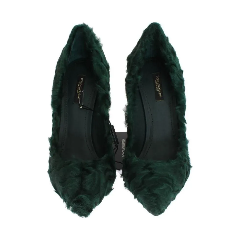 Dolce & Gabbana Elegant Green Xiangao Fur Leather Pumps