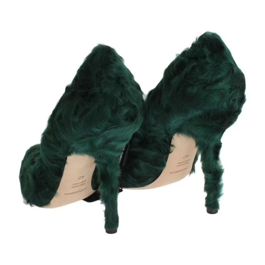 Dolce & Gabbana Elegant Green Xiangao Fur Leather Pumps