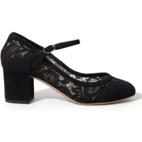 Dolce & Gabbana Elegant Suede Mary Jane Lace Heels