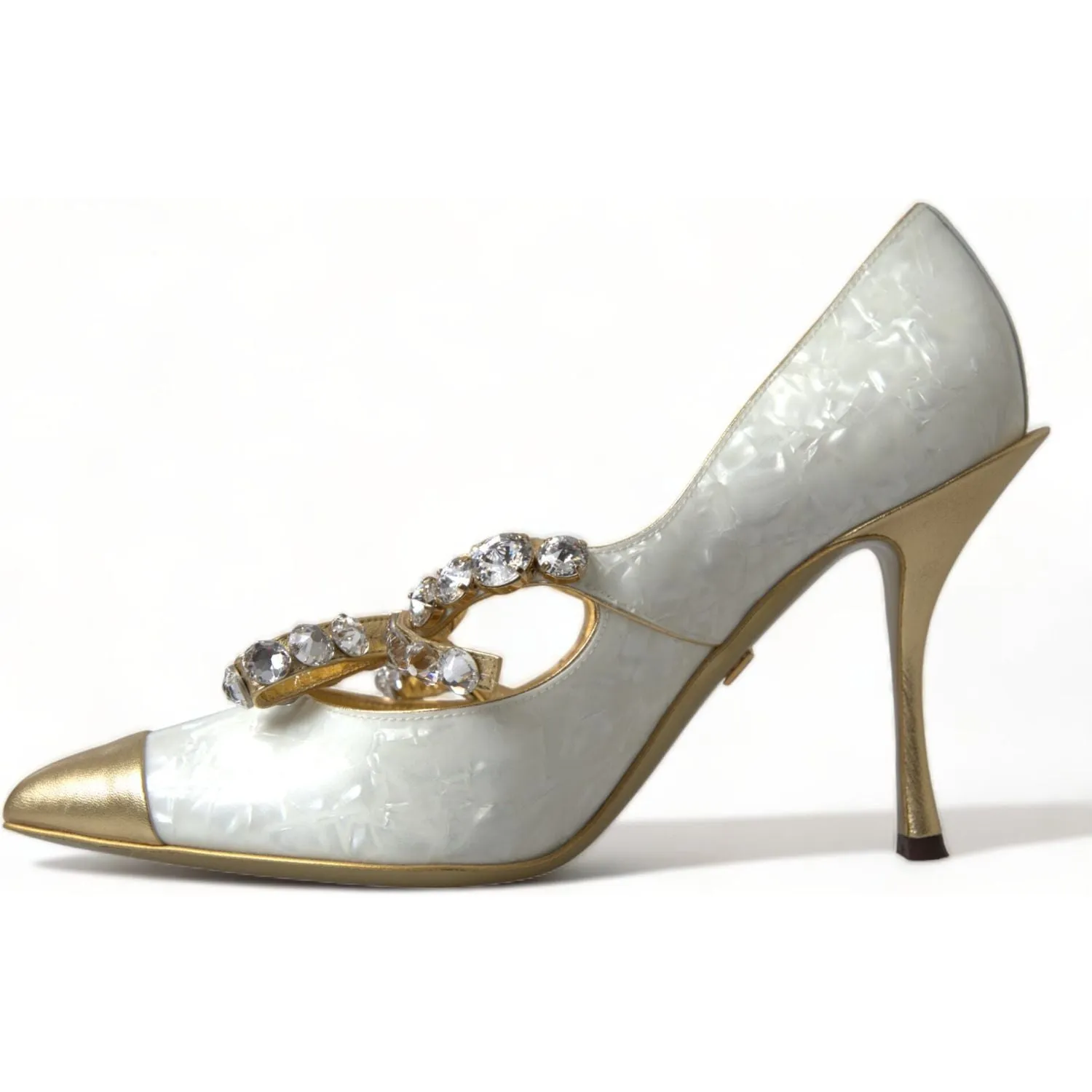 Dolce & Gabbana Elegant White Patent Crystal Bow Heels