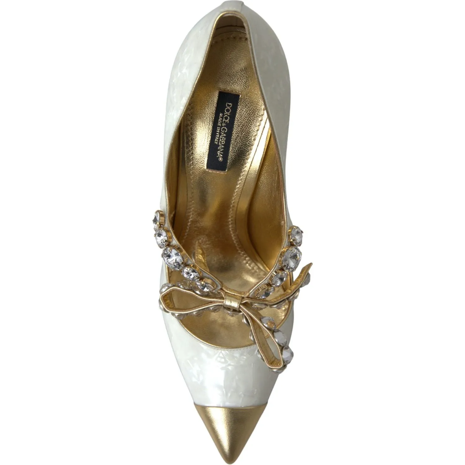 Dolce & Gabbana Elegant White Patent Crystal Bow Heels