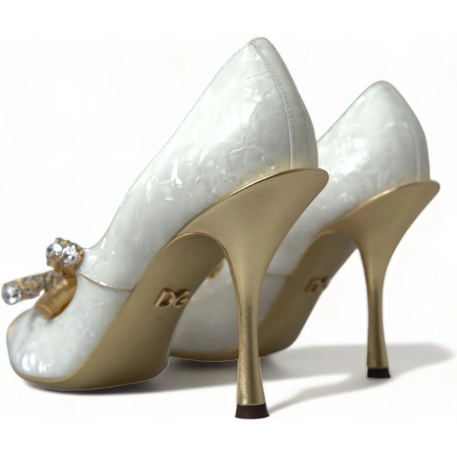 Dolce & Gabbana Elegant White Patent Crystal Bow Heels