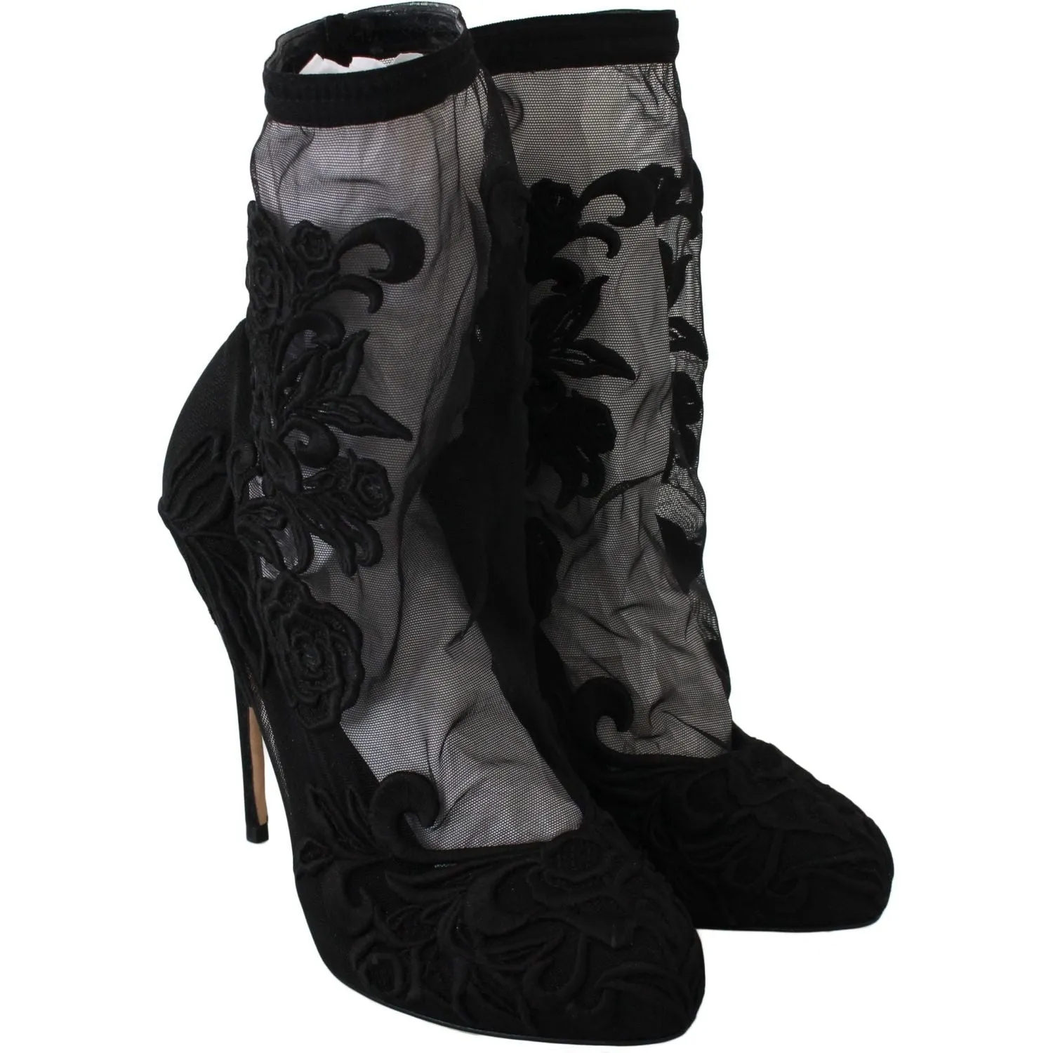 Dolce & Gabbana Embroidered Floral Stiletto Socks Booties