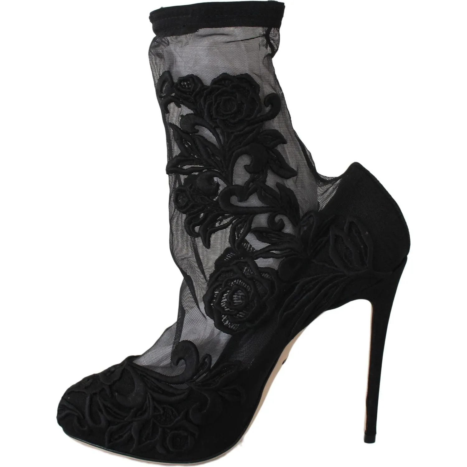 Dolce & Gabbana Embroidered Floral Stiletto Socks Booties