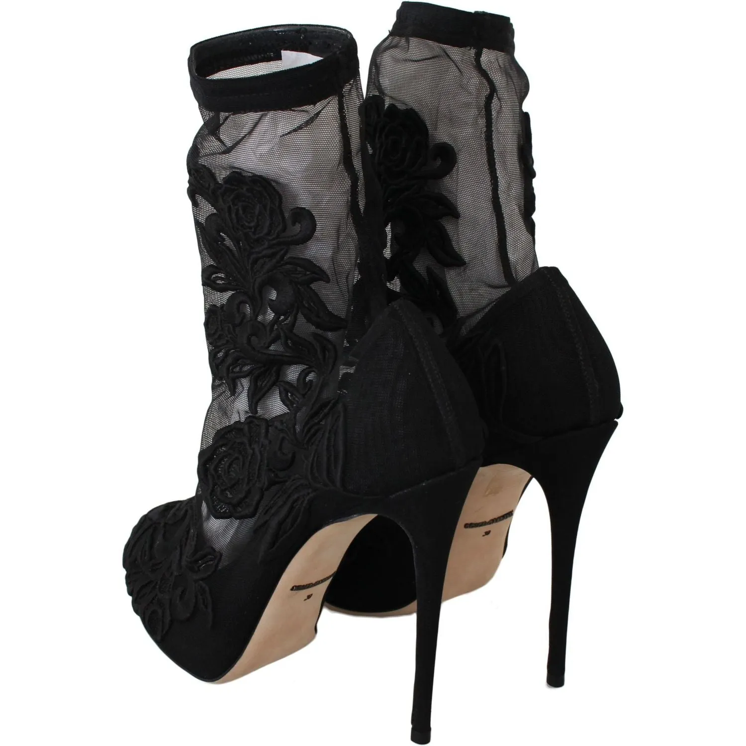 Dolce & Gabbana Embroidered Floral Stiletto Socks Booties