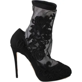 Dolce & Gabbana Embroidered Floral Stiletto Socks Booties