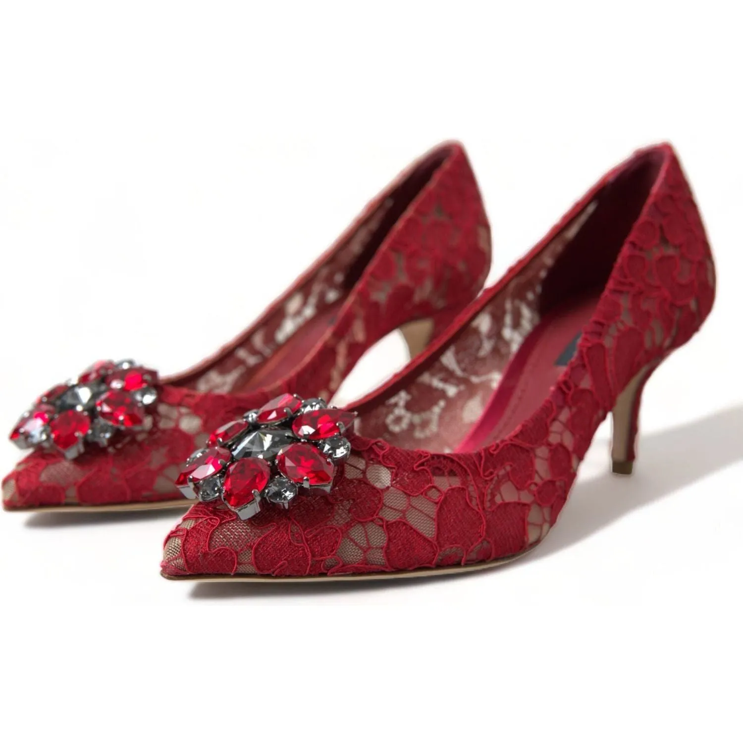 Dolce & Gabbana Radiant Red Lace Heels with Crystals