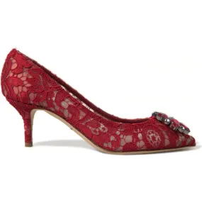 Dolce & Gabbana Radiant Red Lace Heels with Crystals