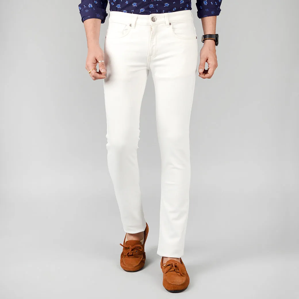 Egret White Solid Narrow Fit Jeans | Greenfibre