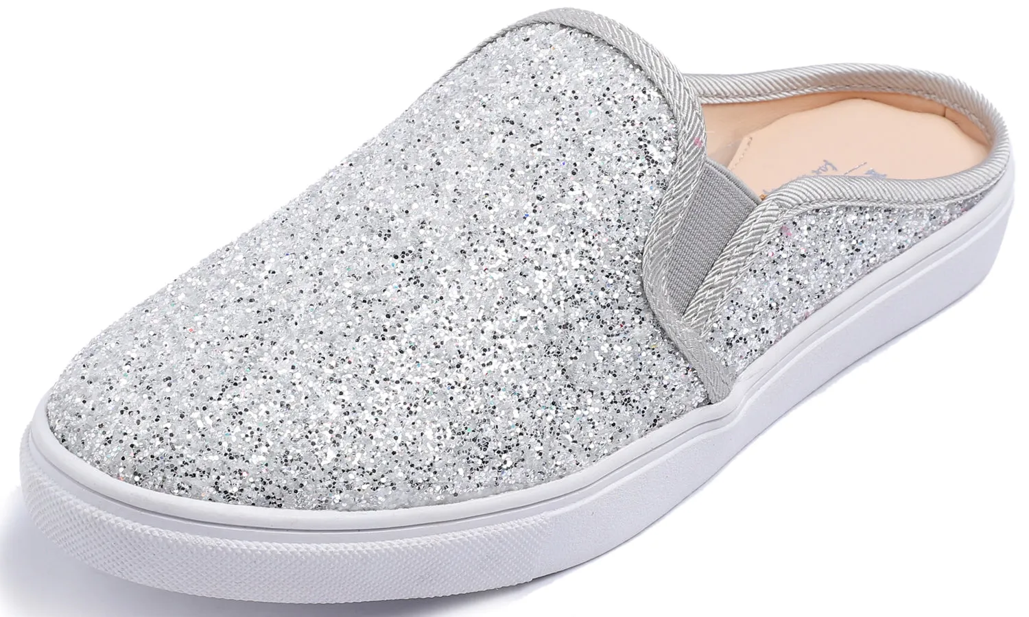 Feversole Women's Sport Mules Slip On Loafers Fashion Backless Sneakers Silver Glitter