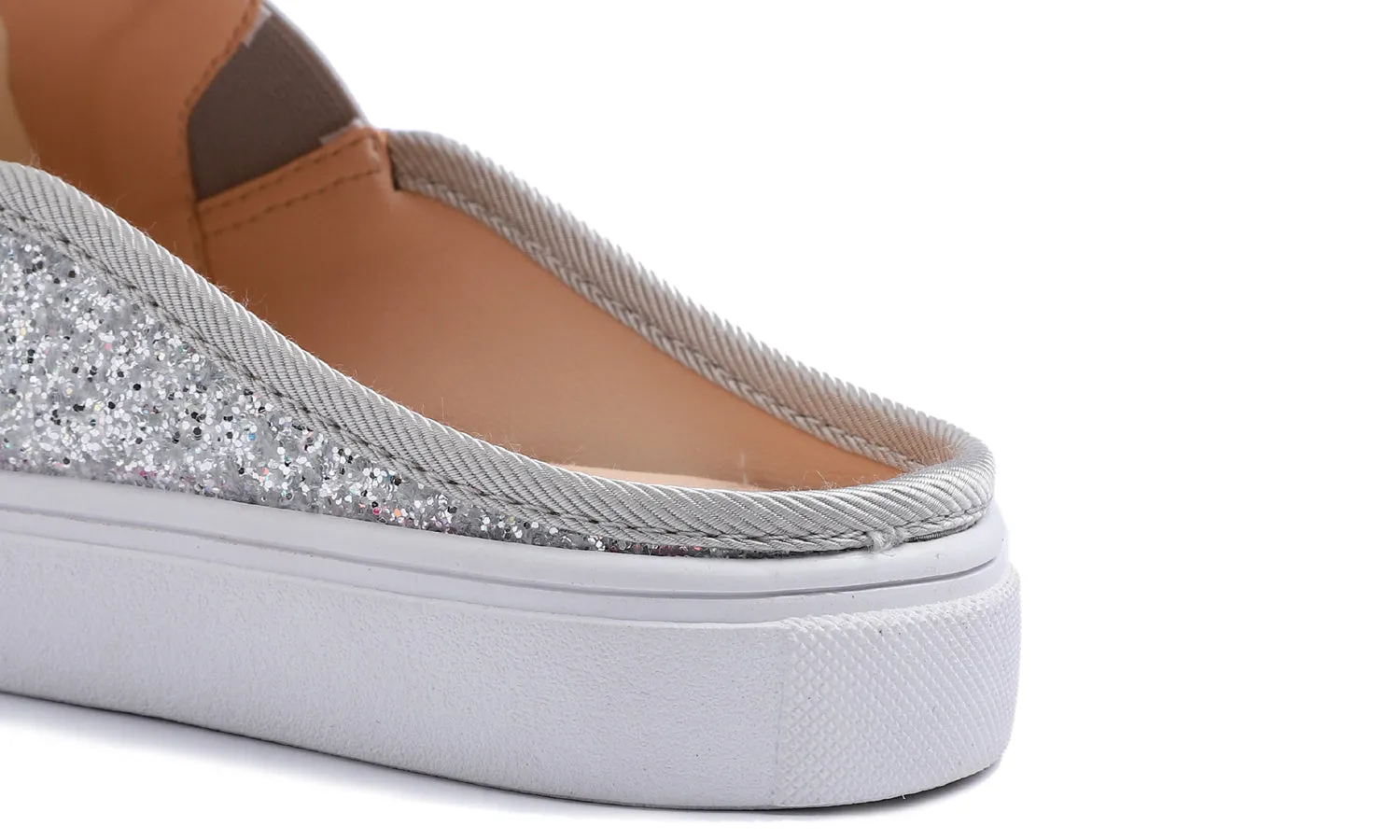 Feversole Women's Sport Mules Slip On Loafers Fashion Backless Sneakers Silver Glitter