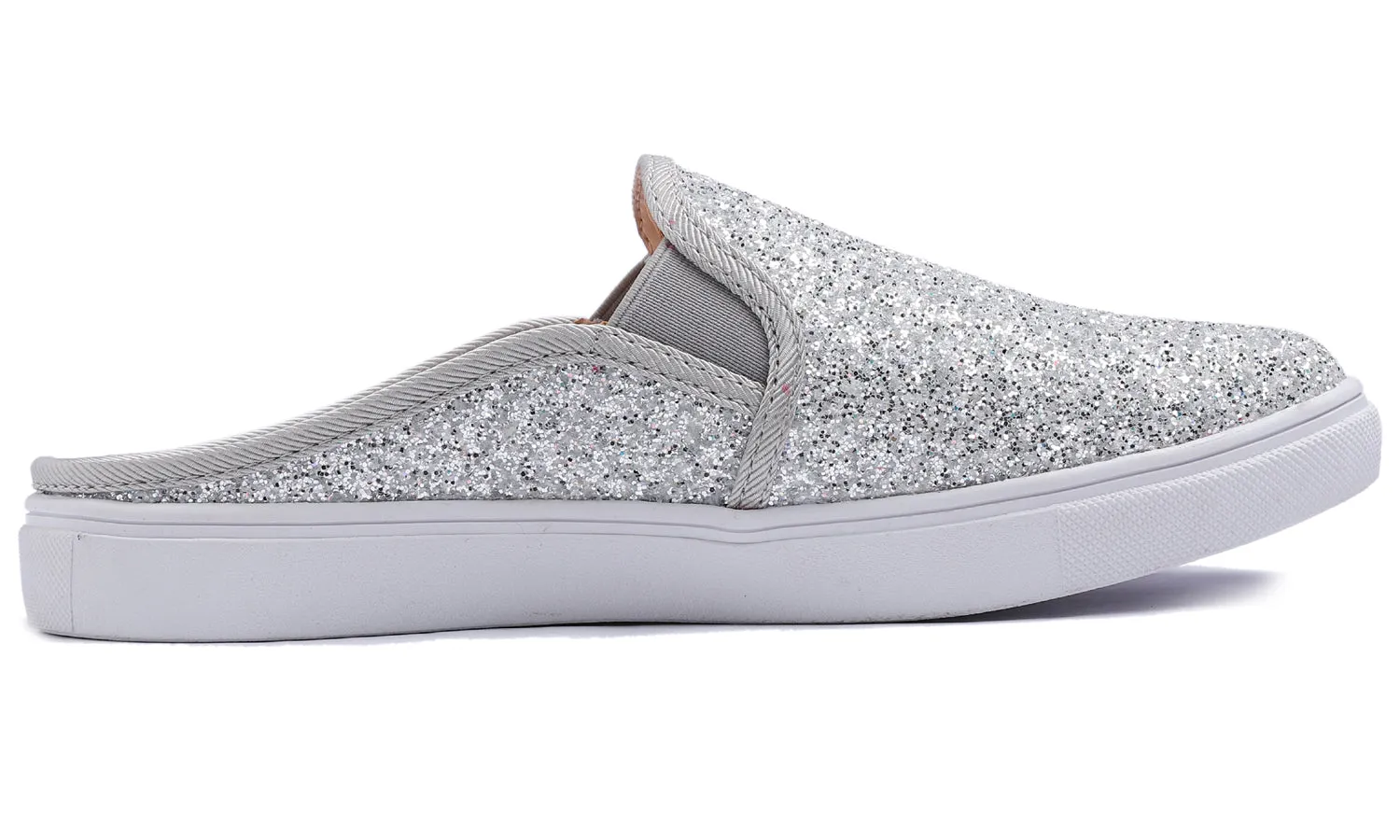 Feversole Women's Sport Mules Slip On Loafers Fashion Backless Sneakers Silver Glitter