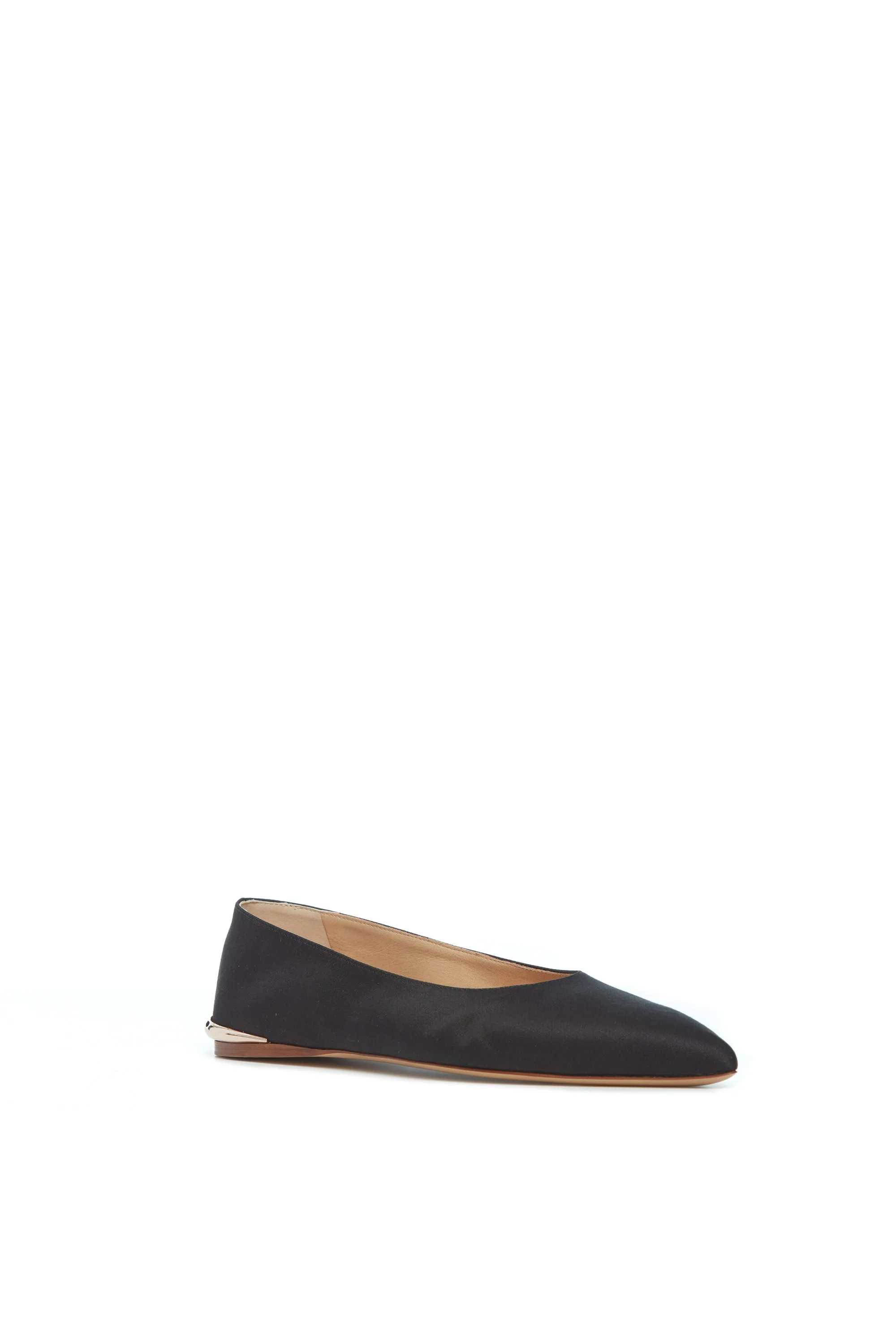 Fleur Ballerina Flat Shoe in Black Silk Linen Satin