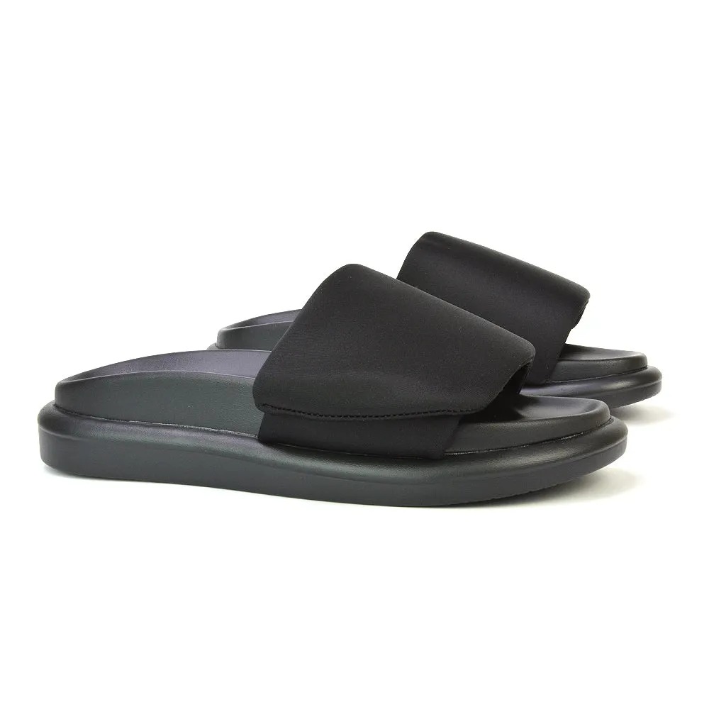 Geri Slip On Adjustable Strap Flatform Slider Flat Sandals in Black