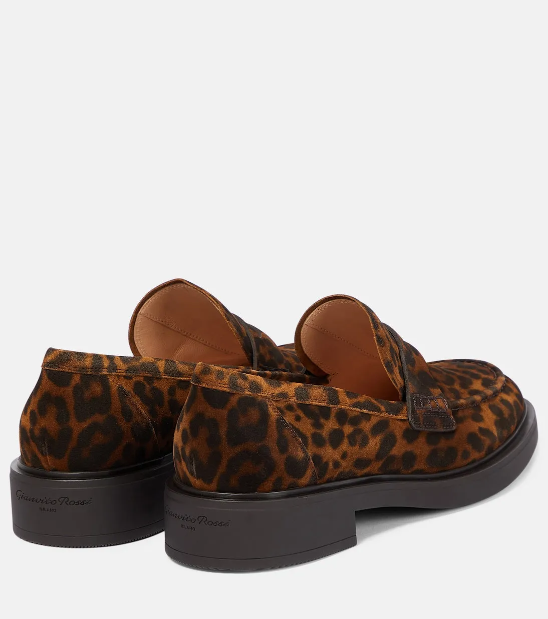 Gianvito Rossi Leopard Print Suede Harris Loafers, Brown