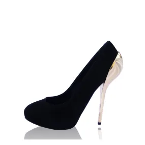 GIUSEPPE ZANOTTI SUEDE & GOLD HEEL PUMPS