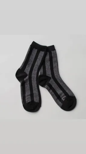 Glitter Striped Crew Socks in Black & Silver