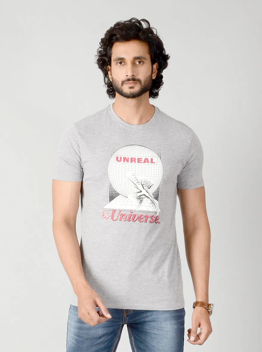 Grey Printed Slim Fit T-shirt | JadeBlue